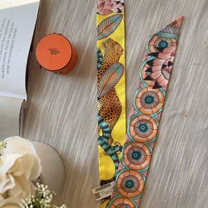 Hermes Savana Dance Yellow Silk Twilly Scarf